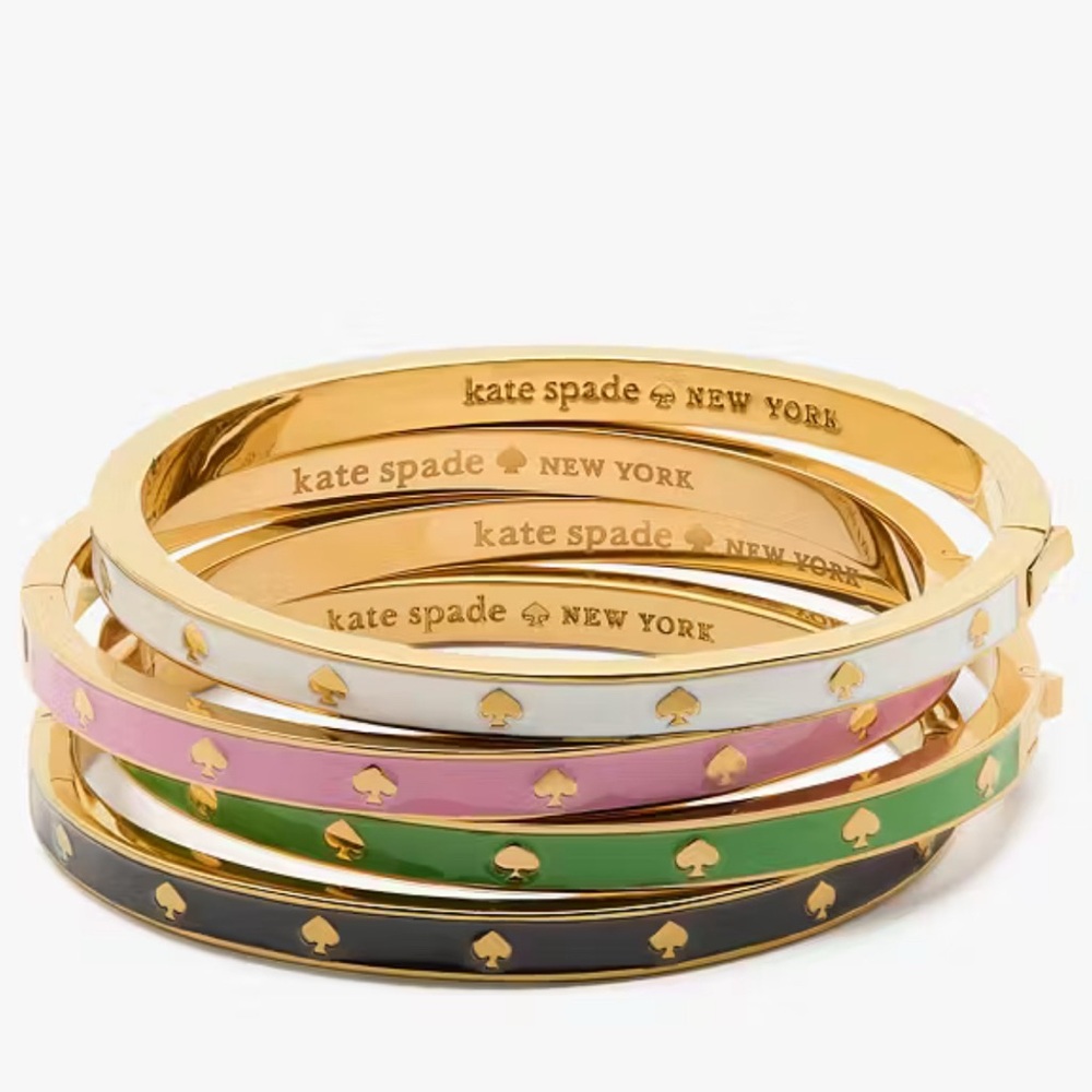 Kate Spade Green & Gold Enamel Spot The Spade Enamel Hinged Bangle Bracelet - Picture 12 of 12